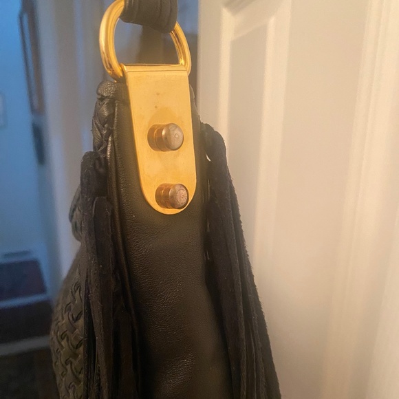 Ganson Black Woven Side Fringe Handbag - Picture 5 of 10